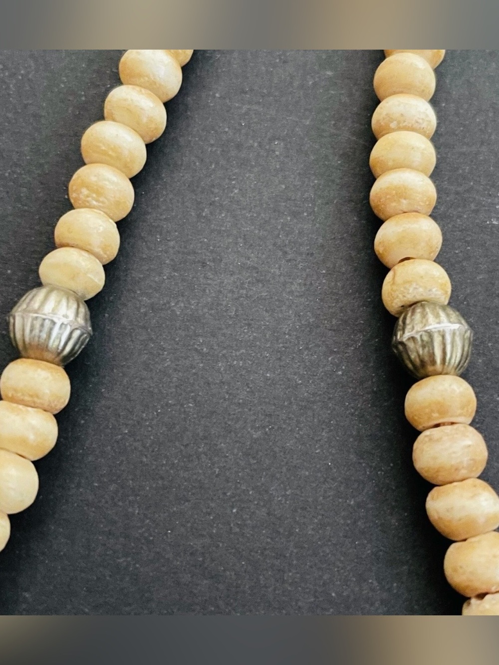 Necklace Vintage Inlaid Crescent Beaded Cream Color Short Boho Bohemian - Picture 6 of 8